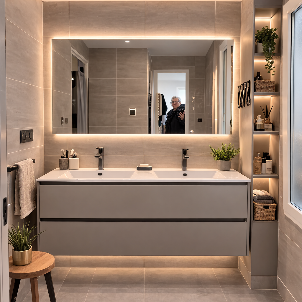 Salle de bain rénovée - double vasque LED